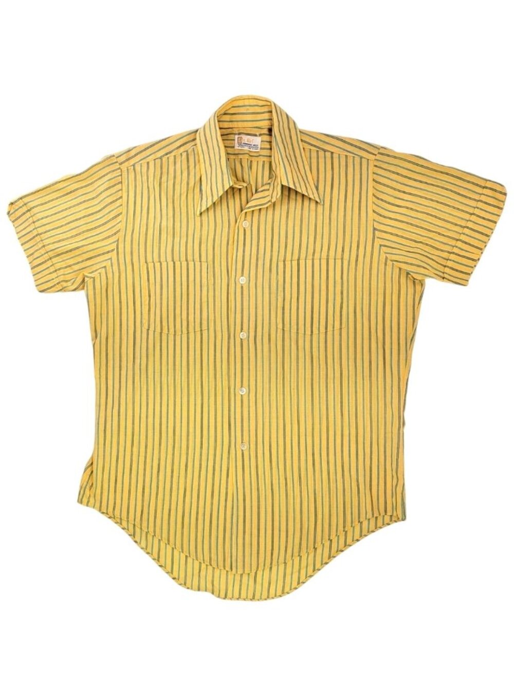 Vintage Yellow Blue Striped Short Sleeve Shirt Mr. Sir Men Size Medium 1960s